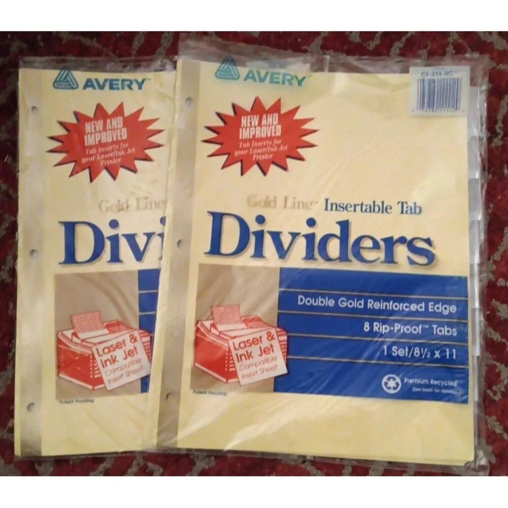 Avery 8 Clear Insertable Tab Gold Line 2 Sets School Supplies